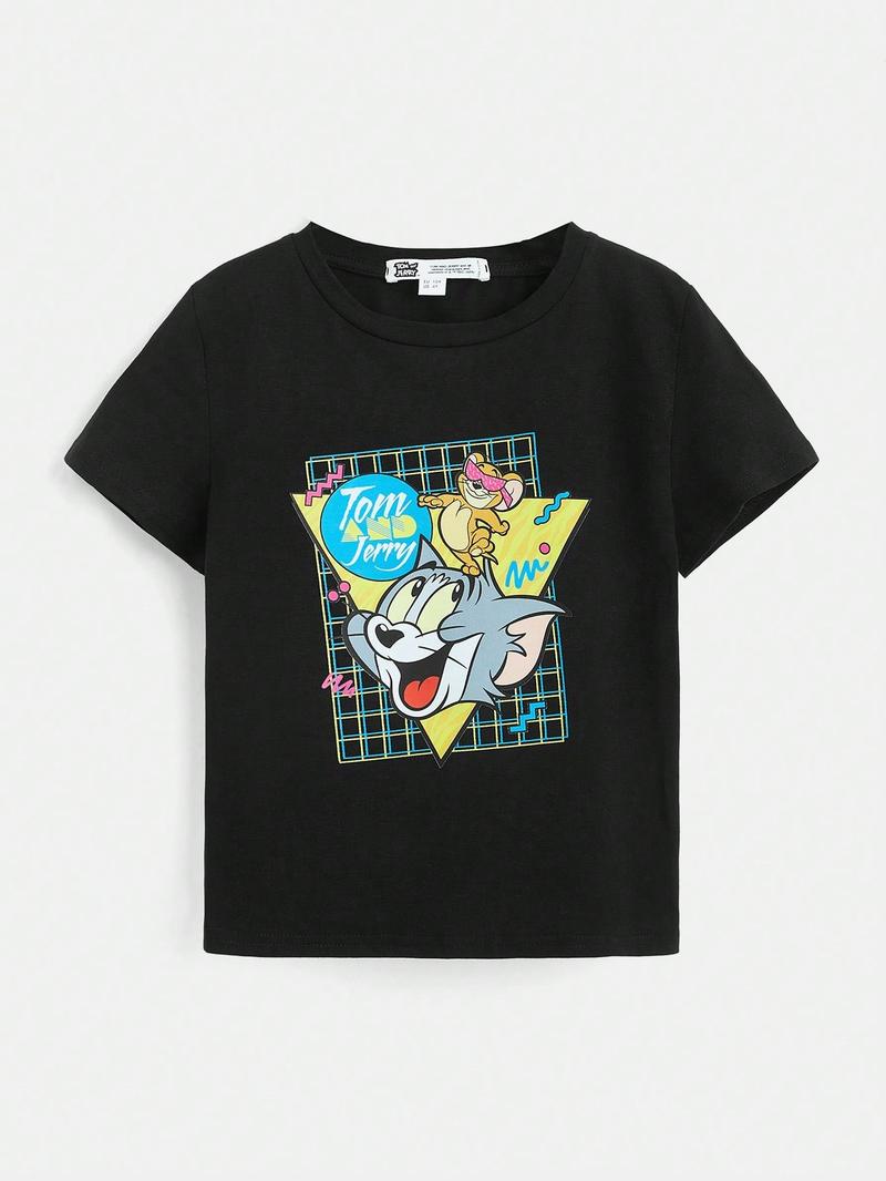 Футболка для мальчиков с рисунком и буквами SHEIN, черный