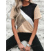 SHEIN Clasi Полосатая футболка с короткими рукавами и круглым вырезом с цветными блоками, абрикос SHEIN Clasi Полосатая футболка с короткими рукавами и круглым вырезом с цветными блоками, абрикос