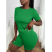 SHEIN Slayr Женский однотонный комплект из футболки и шорт с круглым вырезом и короткими рукавами, зеленый SHEIN Slayr Женский однотонный комплект из футболки и шорт с круглым вырезом и короткими рукавами, зеленый