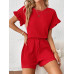 SHEIN Essnce Женский однотонный комплект из топа и шорт с круглым вырезом и рукавами «летучая мышь», красный