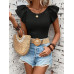 SHEIN Clasi Женская однотонная футболка с короткими рукавами и круглым вырезом с рюшами, черный