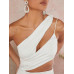 SHEIN Haute Платье на одно плечо с вырезом и рюшами, белый