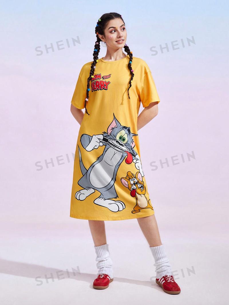 Женское платье с заниженными плечами и узором SHEIN, желтый