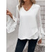 SHEIN Clasi Swiss Блузка с рукавами-колокольчиками и запахом в горошек, белый