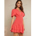 SHEIN Haute Платье с пышными рукавами и гофрированной кромкой, ярко-розовый