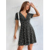 SHEIN EZwear Женское платье с глубоким v-образным вырезом и короткими рукавами с принтом, черный