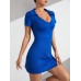 SHEIN Sport Easify Женский однотонный спортивный комбинезон с короткими рукавами и лацканами, королевский синий