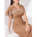 SHEIN Modely женское платье в арабском стиле с растительной вышивкой и шалевым воротником, коричневый SHEIN Modely женское платье в арабском стиле с растительной вышивкой и шалевым воротником, коричневый