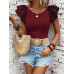 SHEIN Clasi Женская однотонная футболка с короткими рукавами и круглым вырезом с рюшами, бургундия
