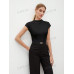 SHEIN BIZwear Женская однотонная футболка с короткими рукавами и воротником-стойкой, черный