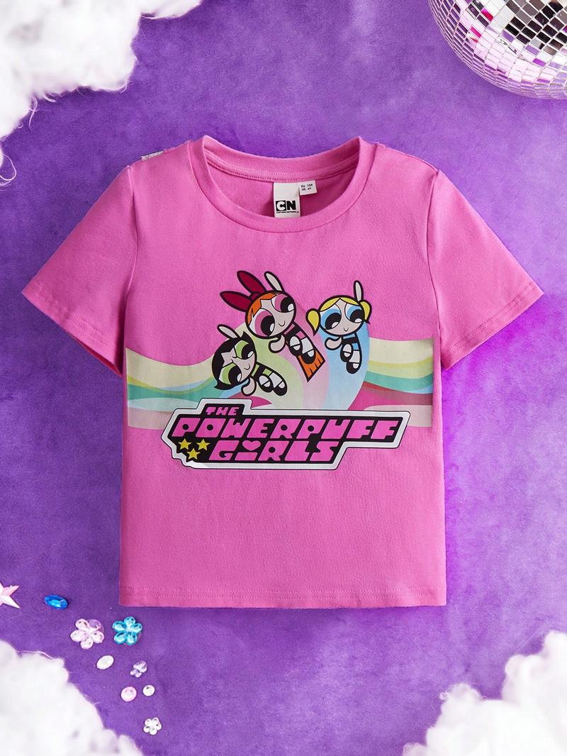 SHEIN SHEIN Kids QTFun Милая повседневная вязаная футболка с рисунком для молодых девочек с рисунком крест-накрест на спине и кружевной отделкой, розовый