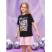 SHEIN SHEIN Kids Y2Kool Tween Girl с рисунком из страз и детальным буквенным узором, черный