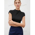 SHEIN BIZwear Женская однотонная футболка с короткими рукавами и воротником-стойкой, черный