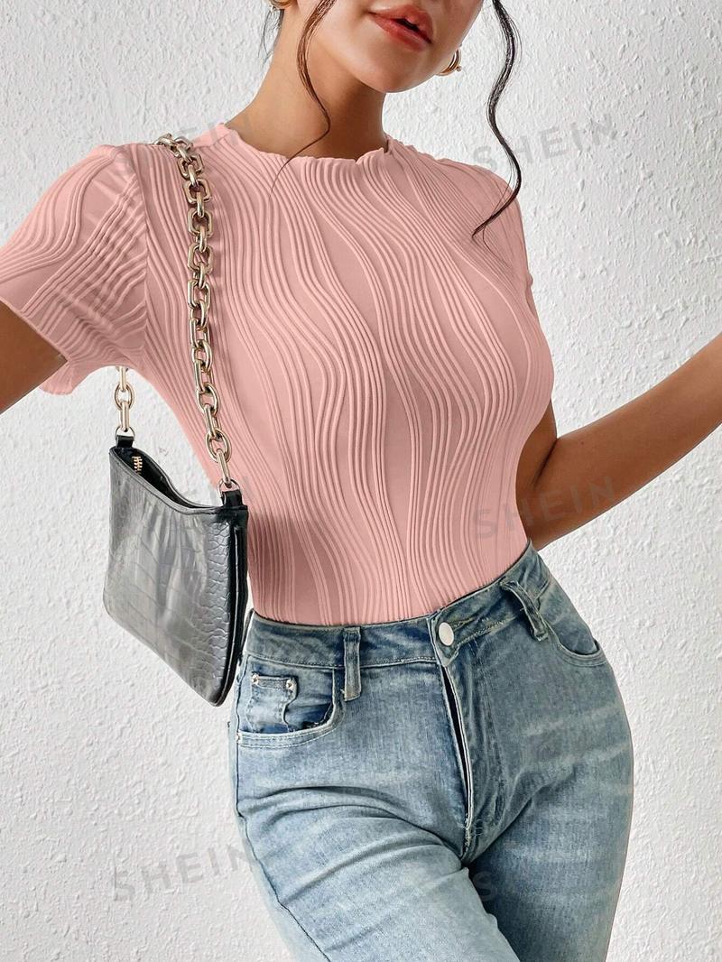 SHEIN Трикотажное боди из однотонной ребристой ткани Frenchy, розовый