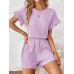 SHEIN Essnce Женский однотонный комплект из топа и шорт с круглым вырезом и рукавами «летучая мышь», сиреневый фиолетовый