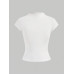 SHEIN BIZwear Женская однотонная футболка с короткими рукавами и воротником-стойкой, белый