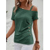 SHEIN Clasi Асимметричная футболка с воротником и пуговицами, зеленый SHEIN Clasi Асимметричная футболка с воротником и пуговицами, зеленый