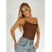 SHEIN BAE женская сексуальная однотонная майка с открытой спиной, коричневый