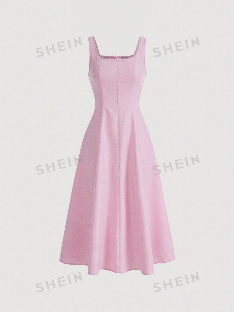 SHEIN MOD однотонное платье с гофрированной спиной и расклешенным подолом, розовый