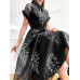 SHEIN Modely Женское платье прямого кроя с рукавами «летучая мышь» и принтом, черный