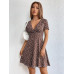 SHEIN EZwear Женское платье с глубоким v-образным вырезом и короткими рукавами с принтом, кофейный коричневый SHEIN EZwear Женское платье с глубоким v-образным вырезом и короткими рукавами с принтом, кофейный коричневый