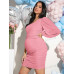 SHEIN Элегантное плиссированное облегающее платье на одно плечо для беременных для вечеринки, розовый SHEIN Элегантное плиссированное облегающее платье на одно плечо для беременных для вечеринки, розовый