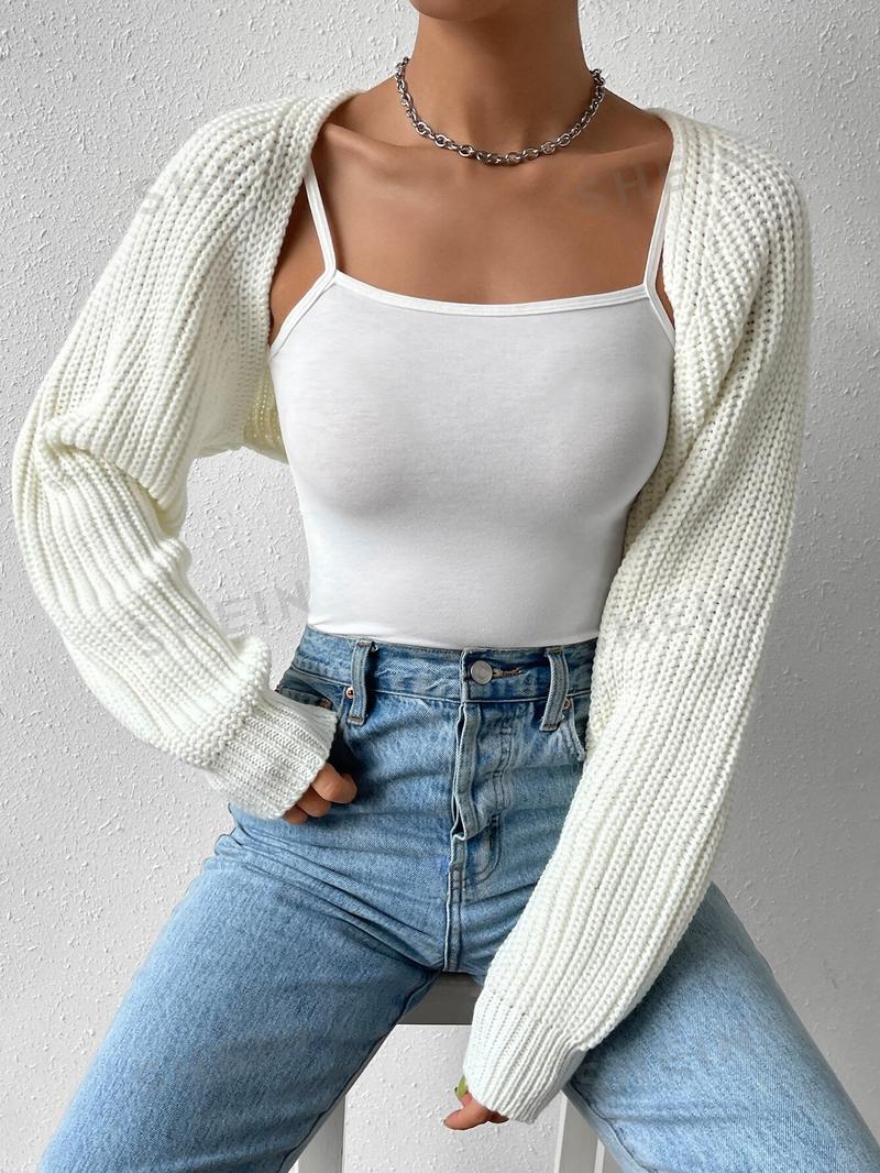 SHEIN EZwear Однотонный базовый укороченный кардиган с открытой передней частью, белый SHEIN EZwear Однотонный базовый укороченный кардиган с открытой передней частью, белый