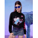 SHEIN Укороченный свитшот с заниженными плечами и мультяшным рисунком, черный SHEIN Укороченный свитшот с заниженными плечами и мультяшным рисунком, черный