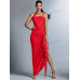 SHEIN BAE Женское однотонное плиссированное платье с воротником-халтер, красный SHEIN BAE Женское однотонное плиссированное платье с воротником-халтер, красный
