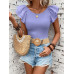 SHEIN Clasi Женская однотонная футболка с короткими рукавами и круглым вырезом с рюшами, фиолетовый