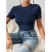 SHEIN Трикотажное боди из однотонной ребристой ткани Frenchy, темно-синий