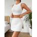 SHEIN EZwear Комплект спортивной одежды из однотонного укороченного топа и юбки без рукавов, белый SHEIN EZwear Комплект спортивной одежды из однотонного укороченного топа и юбки без рукавов, белый