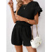 SHEIN Essnce Женский однотонный комплект из топа и шорт с круглым вырезом и рукавами «летучая мышь», черный