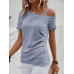 SHEIN Clasi Асимметричная футболка с воротником и пуговицами, синий SHEIN Clasi Асимметричная футболка с воротником и пуговицами, синий