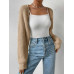 SHEIN EZwear Однотонный базовый укороченный кардиган с открытой передней частью, верблюд SHEIN EZwear Однотонный базовый укороченный кардиган с открытой передней частью, верблюд