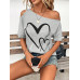 SHEIN Clasi Женская футболка с принтом Love Heart и нерегулярными плечами, серый SHEIN Clasi Женская футболка с принтом Love Heart и нерегулярными плечами, серый