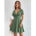 SHEIN EZwear Женское платье с глубоким v-образным вырезом и короткими рукавами с принтом, зеленый