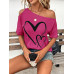 SHEIN Clasi Женская футболка с принтом Love Heart и нерегулярными плечами, красный фиолетовый SHEIN Clasi Женская футболка с принтом Love Heart и нерегулярными плечами, красный фиолетовый