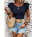 SHEIN Clasi Женская однотонная футболка с короткими рукавами и круглым вырезом с рюшами, синий