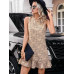 SHEIN LUNE Женское прямое платье с цветочным принтом и рюшами по краю, хаки
