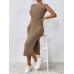 SHEIN Frenchy женское однотонное текстурированное облегающее платье макси с разрезом по бокам, кофе