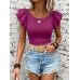 SHEIN Clasi Женская однотонная футболка с короткими рукавами и круглым вырезом с рюшами, фиолетовый