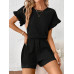 SHEIN Essnce Женский однотонный комплект из топа и шорт с круглым вырезом и рукавами «летучая мышь», черный