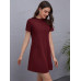 SHEIN LUNE Трикотажное однотонное повседневное платье с круглым вырезом и короткими рукавами, красная роза