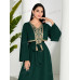 SHEIN Modely женское арабское платье в стиле пэчворк из тканой ленты с бахромой и длинными рукавами, темно-зеленый