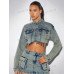 SHEIN BAE Короткая джинсовая куртка с пуговицами спереди и потертым краем, средняя стирка