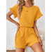 SHEIN Essnce Женский однотонный комплект из топа и шорт с круглым вырезом и рукавами «летучая мышь», желтый SHEIN Essnce Женский однотонный комплект из топа и шорт с круглым вырезом и рукавами «летучая мышь», желтый