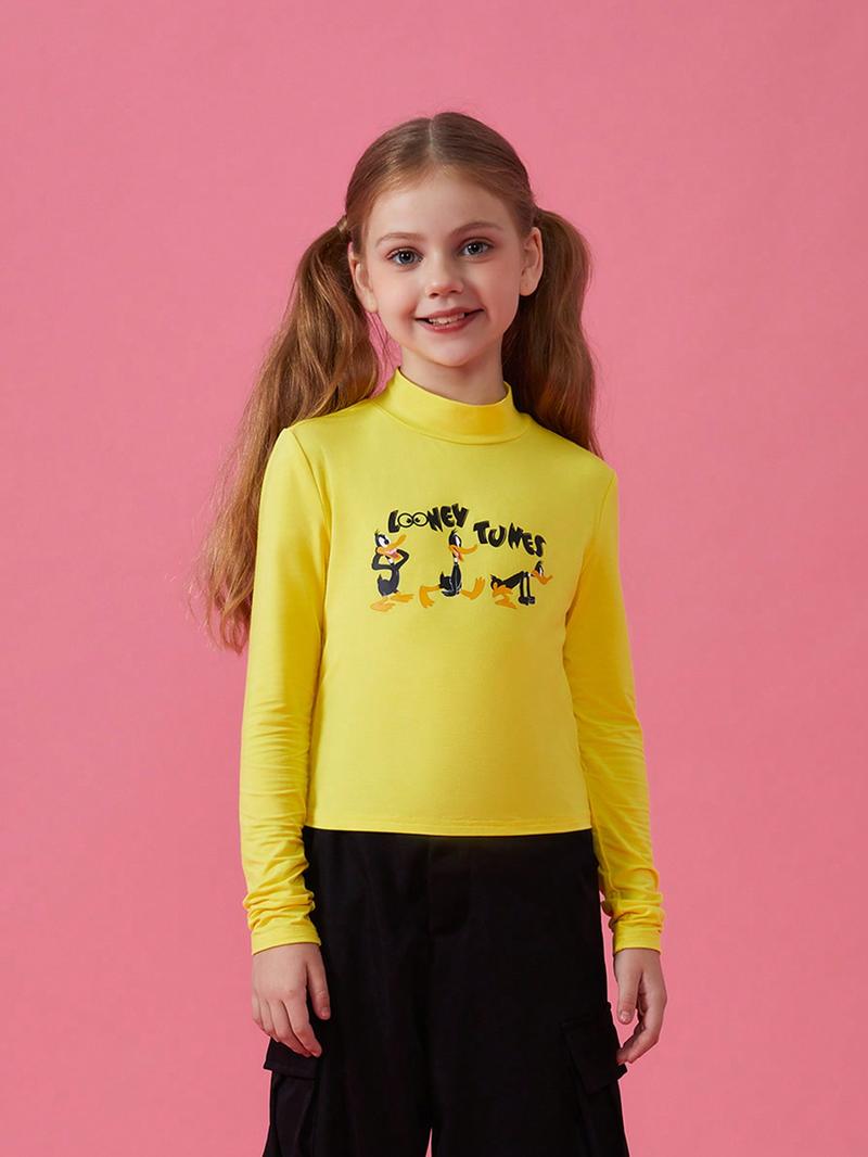 Футболка для девочек-подростков SHEIN с рисунком и надписью «Mock Neck», желтый