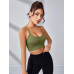 SHEIN Yoga Модный женский бесшовный спортивный бюстгальтер в контрастную полоску, оливково-зеленый SHEIN Yoga Модный женский бесшовный спортивный бюстгальтер в контрастную полоску, оливково-зеленый