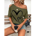 SHEIN Clasi Женская футболка с принтом Love Heart и нерегулярными плечами, армейский зеленый SHEIN Clasi Женская футболка с принтом Love Heart и нерегулярными плечами, армейский зеленый